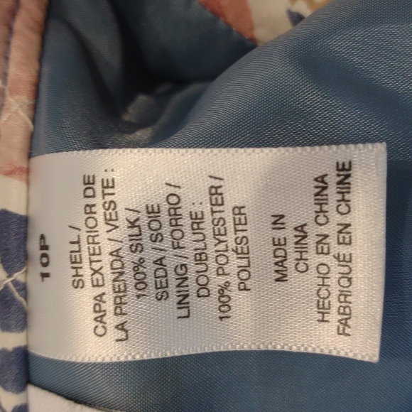 Alfred Dunner Petite Lightweight LS Quilted Silk Pink/Blue/Tan Floral BU Jacket - Picture 10 of 11